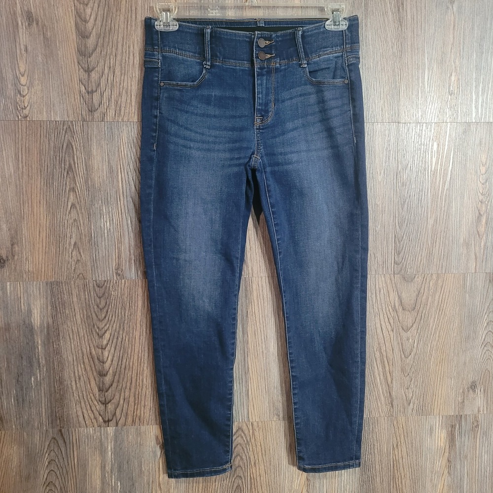 APT 9 Tummy Control Ankle Jeans Size 6 x 25 Dark Wash Mid Rise Elastic Waist